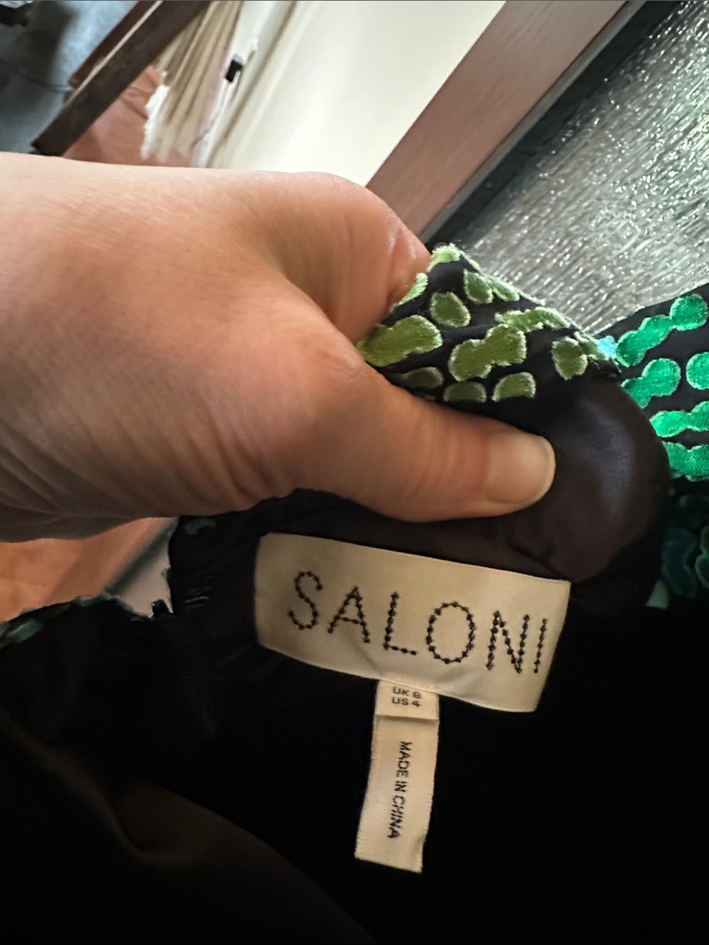 SALONI Fleur Dot Print Dress Sleeveless High-Neck Green Patterned Maxi Dress sz4 - Picture 14 of 17